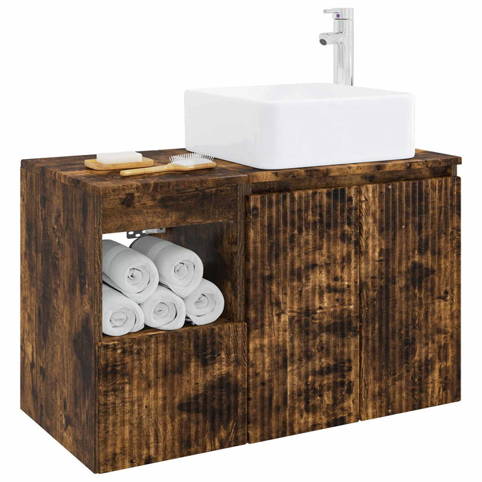 Set de mobilier pentru baie 2 buc. Stejar fumuriu WALTI