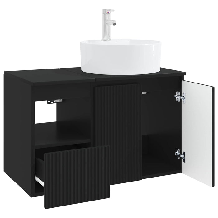 Set de mobilier pentru baie 2 buc. Negru Lemn prelucrat WALTI