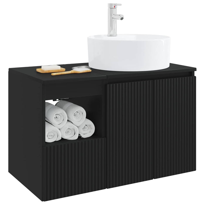 Set de mobilier pentru baie 2 buc. Negru Lemn prelucrat WALTI