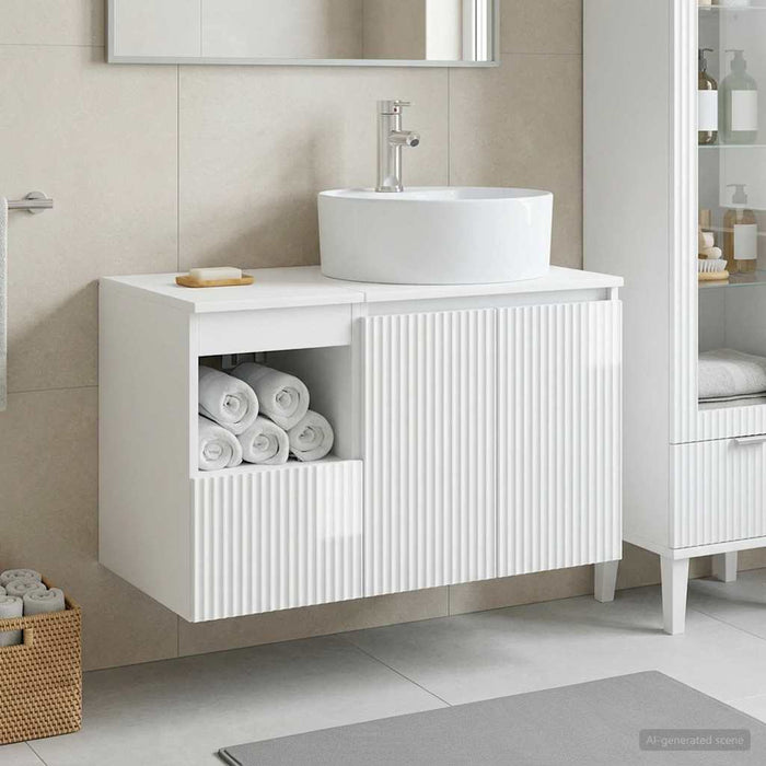 Set de mobilier pentru baie 2 buc. Alb foarte lucios WALTI