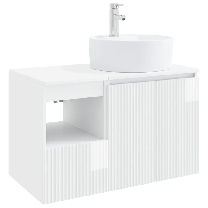 Set de mobilier pentru baie 2 buc. Alb foarte lucios WALTI