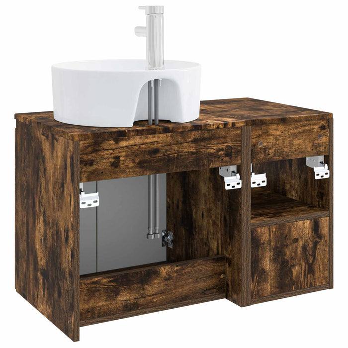 Set de mobilier pentru baie 2 buc. Stejar fumuriu WALTI