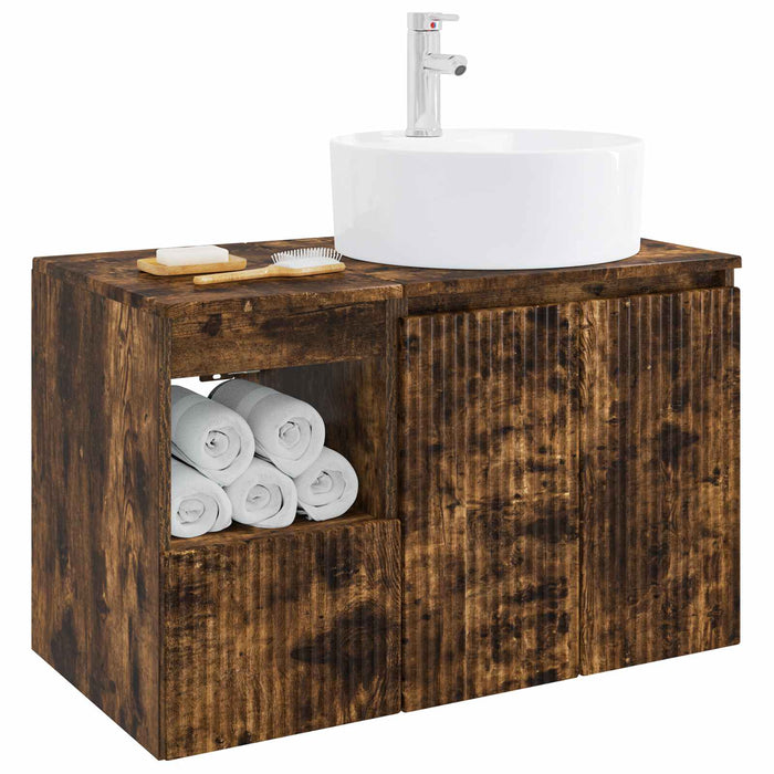 Set de mobilier pentru baie 2 buc. Stejar fumuriu WALTI