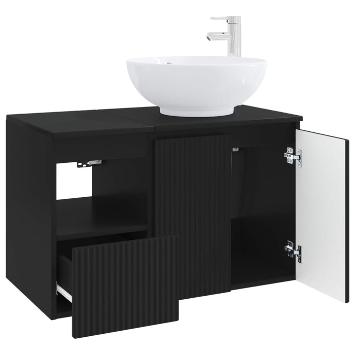 Set de mobilier pentru baie 2 buc. Negru Lemn prelucrat WALTI