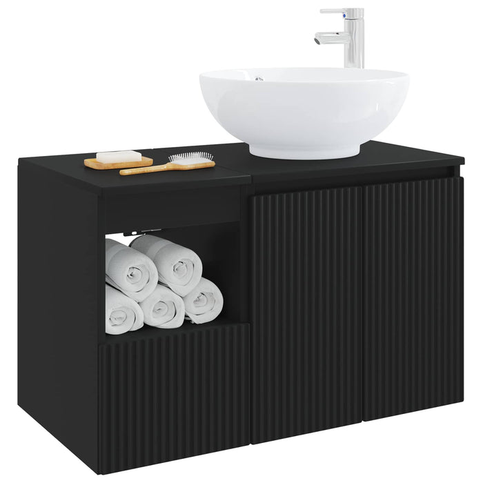 Set de mobilier pentru baie 2 buc. Negru Lemn prelucrat WALTI
