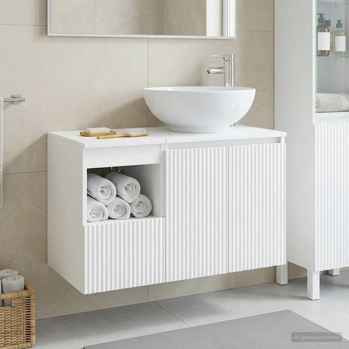 Set de mobilier pentru baie 2 buc. Alb foarte lucios WALTI
