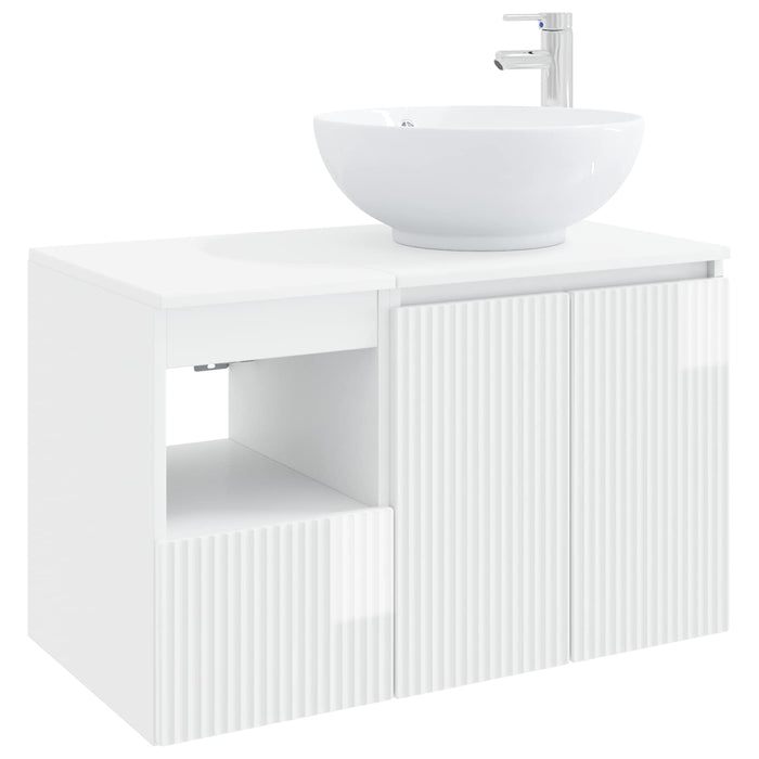 Set de mobilier pentru baie 2 buc. Alb foarte lucios WALTI