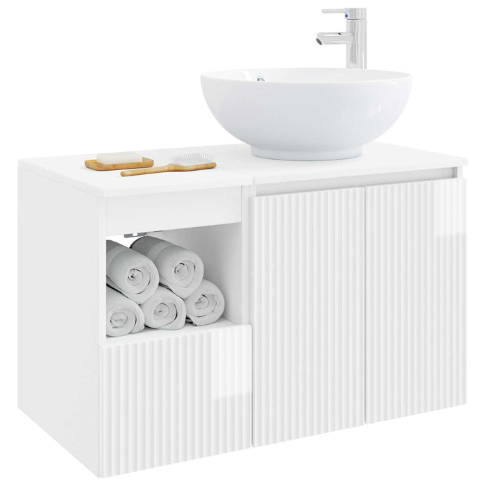 Set de mobilier pentru baie 2 buc. Alb foarte lucios WALTI