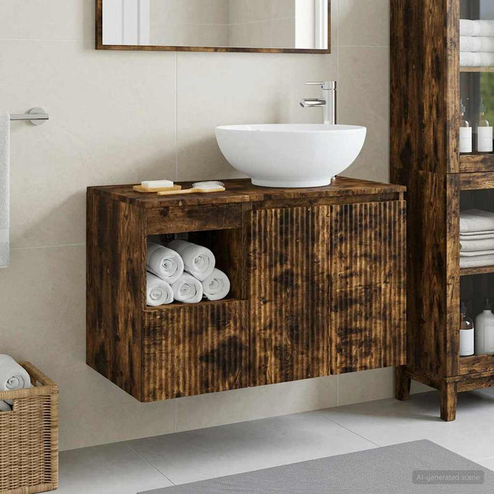Set de mobilier pentru baie 2 buc. Stejar fumuriu WALTI