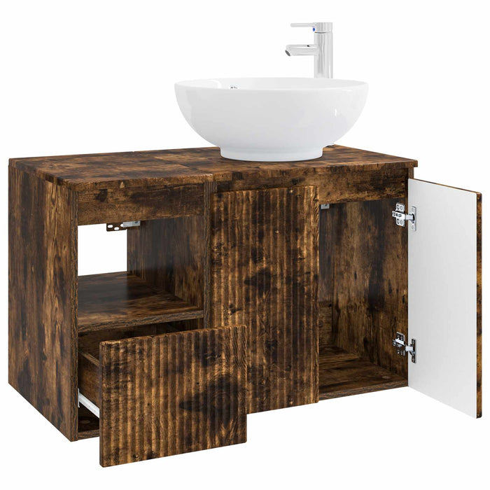 Set de mobilier pentru baie 2 buc. Stejar fumuriu WALTI