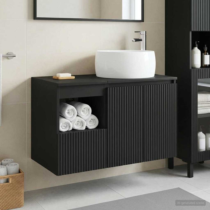 Set de mobilier pentru baie 2 buc. Negru Lemn prelucrat WALTI