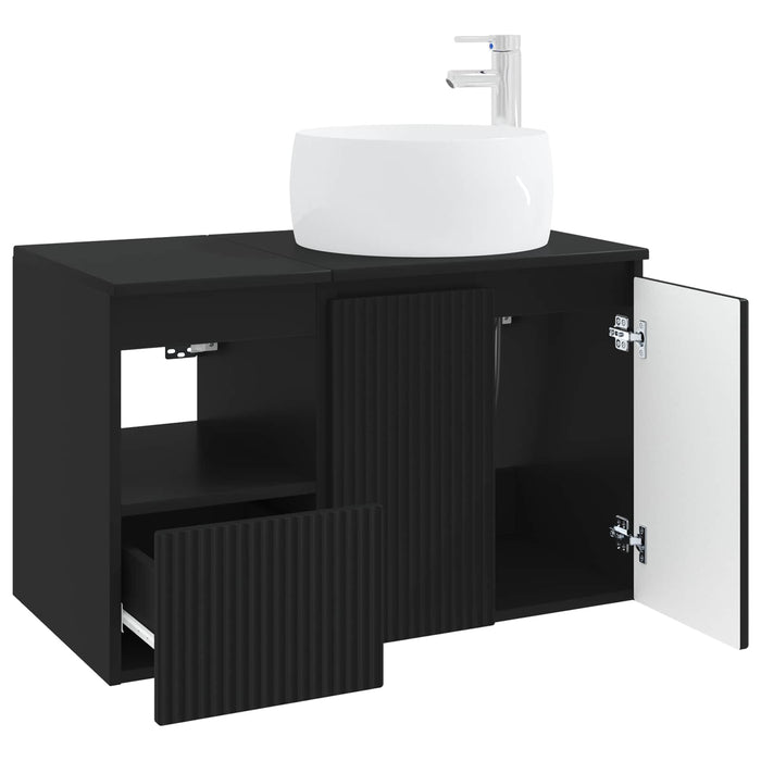 Set de mobilier pentru baie 2 buc. Negru Lemn prelucrat WALTI