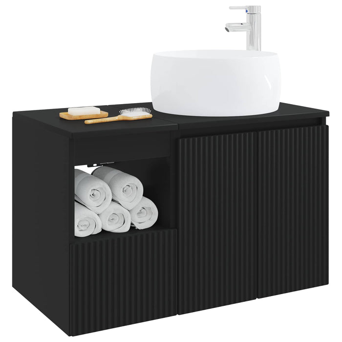 Set de mobilier pentru baie 2 buc. Negru Lemn prelucrat WALTI