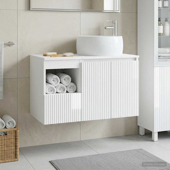 Set de mobilier pentru baie 2 buc. Alb foarte lucios WALTI