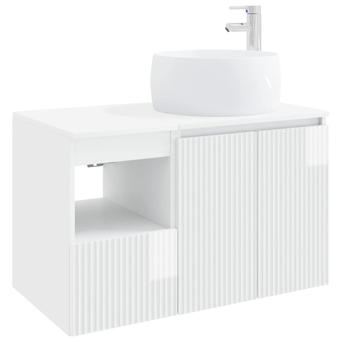 Set de mobilier pentru baie 2 buc. Alb foarte lucios WALTI