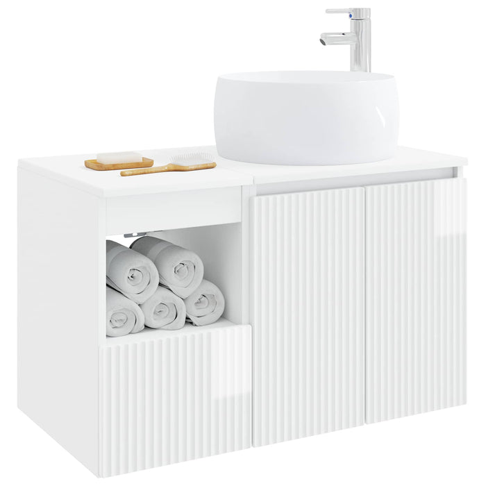 Set de mobilier pentru baie 2 buc. Alb foarte lucios WALTI