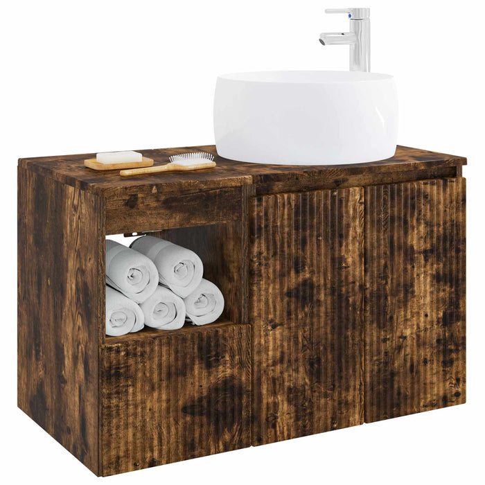 Set de mobilier pentru baie 2 buc. Stejar fumuriu WALTI