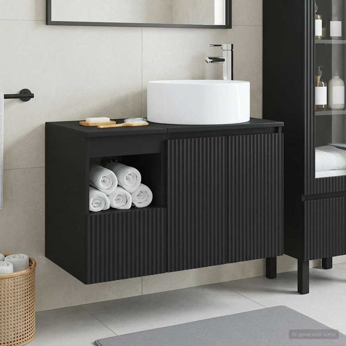 Set de mobilier pentru baie 2 buc. Negru Lemn prelucrat WALTI