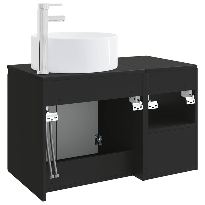 Set de mobilier pentru baie 2 buc. Negru Lemn prelucrat WALTI