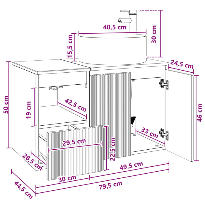 Set de mobilier pentru baie 2 buc. Gri Beton Lemn prelucrat WALTI