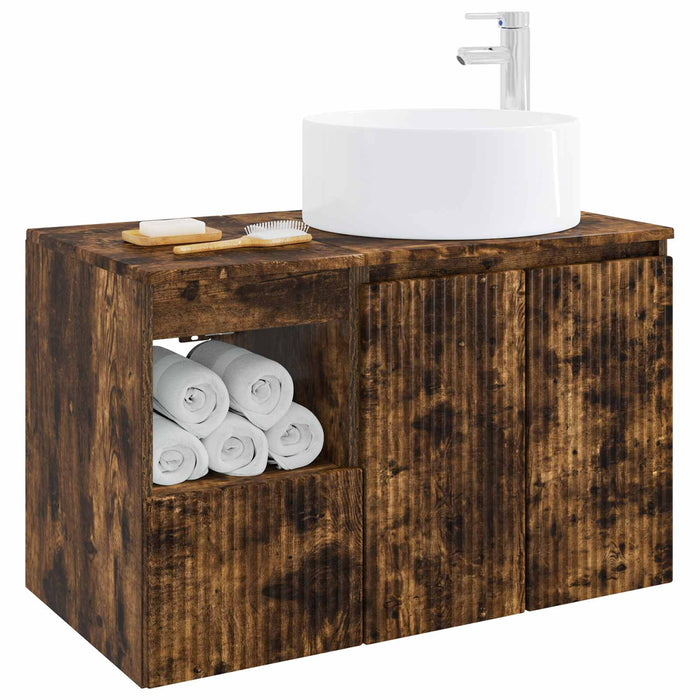 Set de mobilier pentru baie 2 buc. Stejar fumuriu WALTI