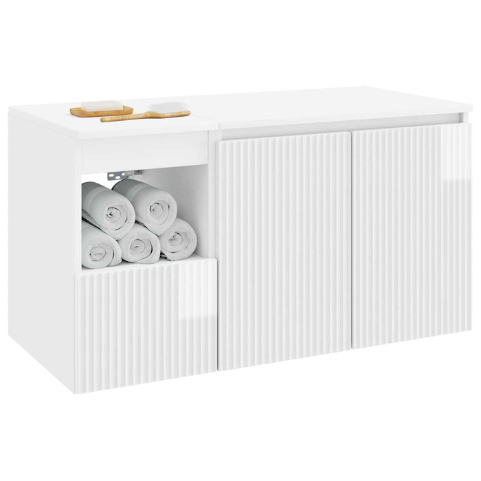 Set de mobilier pentru baie 2 buc. Alb foarte lucios WALTI