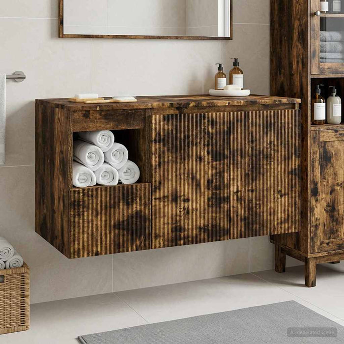 Set de mobilier pentru baie 2 buc. Stejar fumuriu WALTI