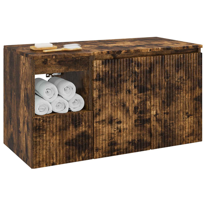 Set de mobilier pentru baie 2 buc. Stejar fumuriu WALTI