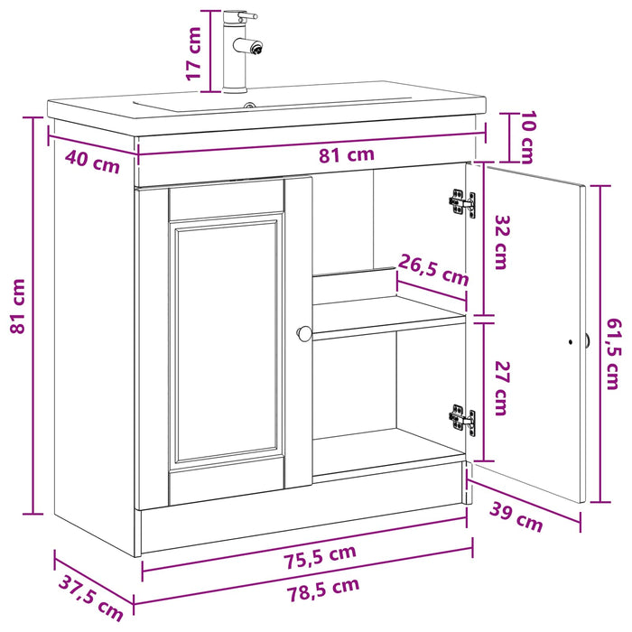 Set de mobilier pentru baie Stejar fumuriu 78,5 x 37,5 x 81 cm WALTI