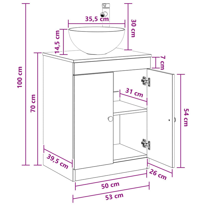 Set de mobilier pentru baie Stejar fumuriu Lemn prelucrat WALTI