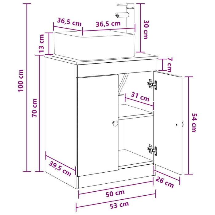Set de mobilier pentru baie Stejar fumuriu Lemn prelucrat WALTI