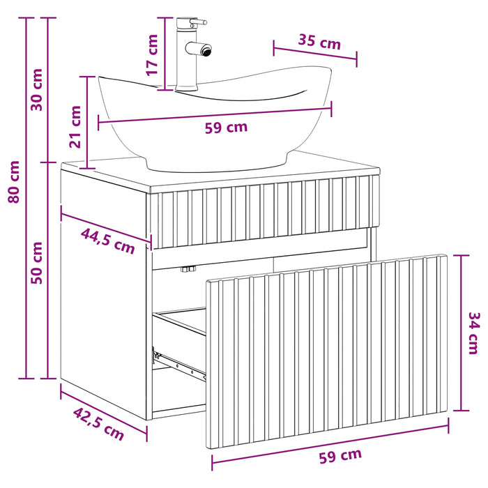 Set de mobilier pentru baie Sonoma gri Lemn prelucrat WALTI