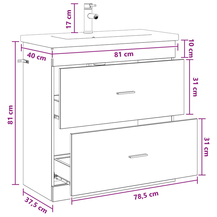 Set de mobilier pentru baie Stejar Artizanal 81 x 40 x 84,5 cm WALTI