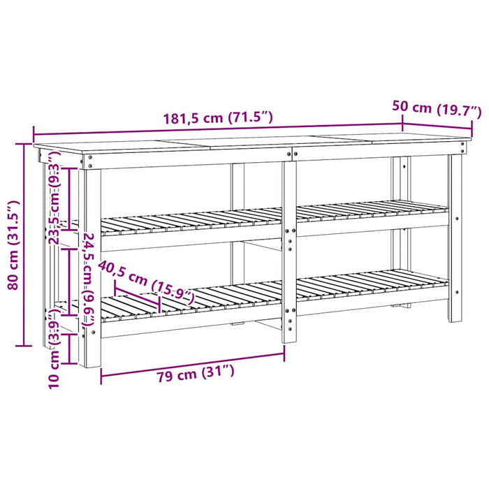 Banc de lucru cu raft Maroniu cerat 181.5 x 50 x 80 cm - WALTI WALTI