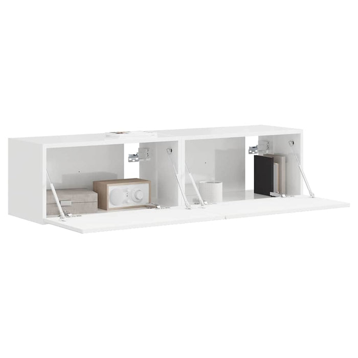 Dulap TV de perete Pe perete 2 pcs Alb Lucios 60 x 31 x 29,5 cm - WALTI WALTI