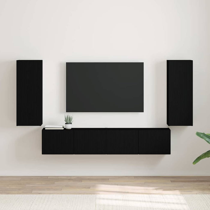 Dulap TV de perete 2 pcs Negru 30 x 31 x 80 cm Lemn compozit - WALTI WALTI