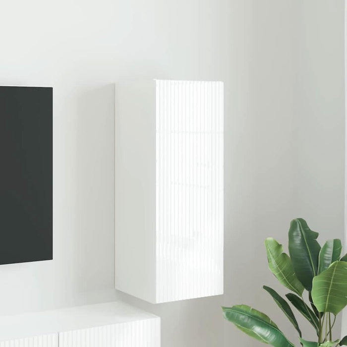 Dulap TV de perete Alb Lucios 30 x 31 x 80 cm Lemn compozit - WALTI WALTI