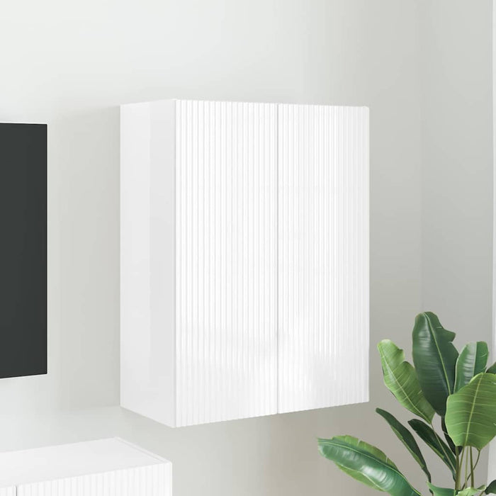 Dulap TV de perete Alb lucios 59,5 x 31 x 80 cm Lemn compozit - WALTI WALTI