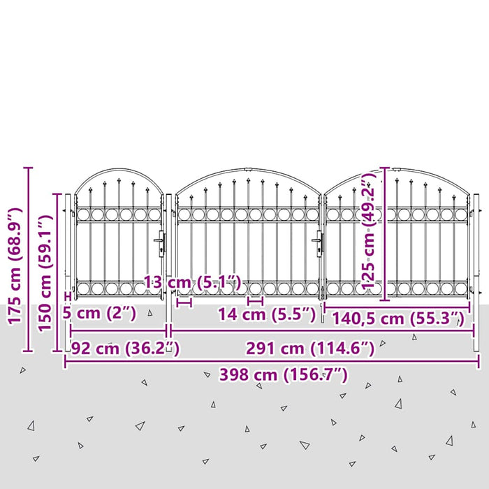 Poartă pentru Gard cu Vârf Arcuit Gri 4 x 1,25 m Oțel - WALTI WALTI