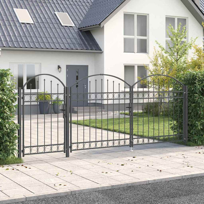 Poartă pentru Gard cu Vârf Arcuit Gri 400 x 100 cm Oțel - WALTI WALTI