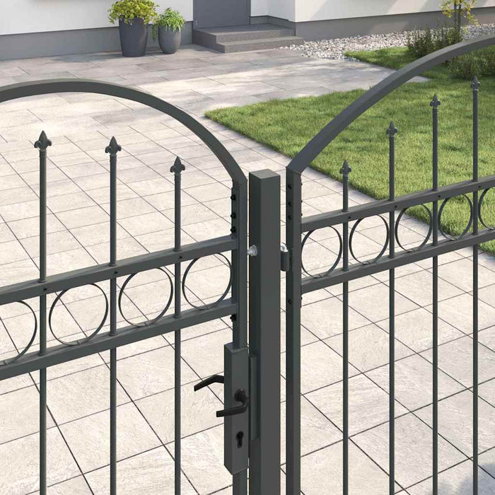 Poartă pentru Gard cu Vârf Arcuit Gri 400 x 125 cm Oțel - WALTI WALTI