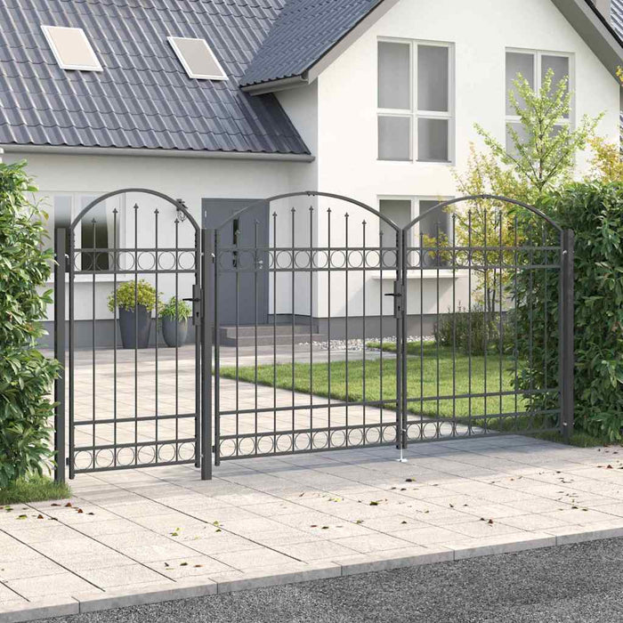 Poartă pentru Gard cu Vârf Arcuit Gri 400 x 125 cm Oțel - WALTI WALTI