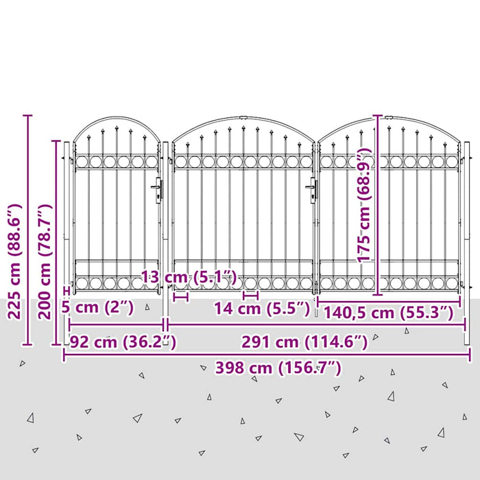 Poartă pentru Gard cu Vârf Arcuit Gri 400 x 125 cm Oțel - WALTI WALTI