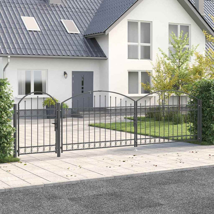 Poartă pentru Gard cu Vârf Arcuit Gri 500 x 100 cm Oțel - WALTI WALTI