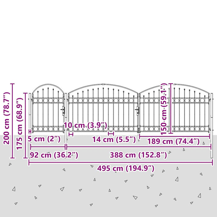 Poartă pentru Gard cu Vârf Arcuit Gri 500 x 100 cm Oțel - WALTI WALTI