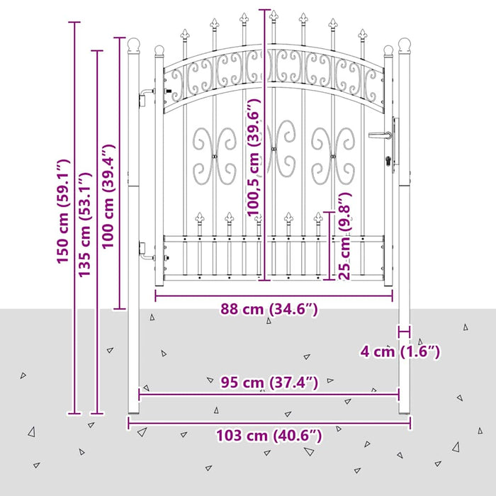 Poartă din Gard cu Vârf de Lancă Gri 103 x 100 cm Oțel - WALTI WALTI