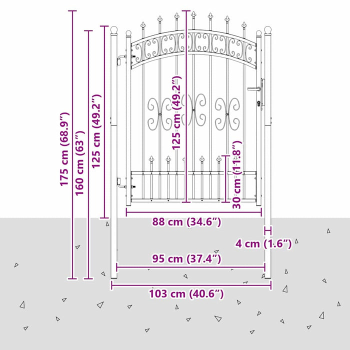 Poartă din Gard cu Vârf de Lancă Gri 103 x 175 cm Oțel - WALTI WALTI