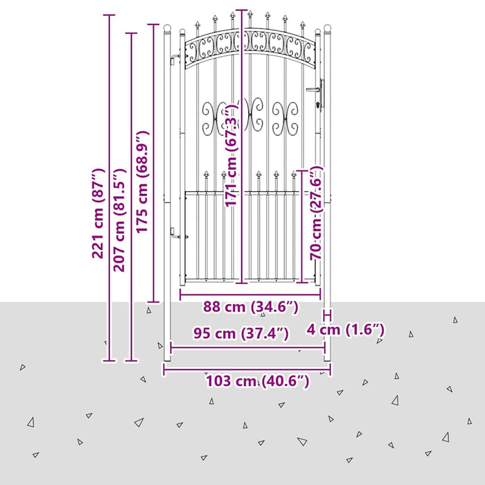 Poartă din Gard cu Vârf de Lancă Gri 103 x 175 cm Oțel - WALTI WALTI