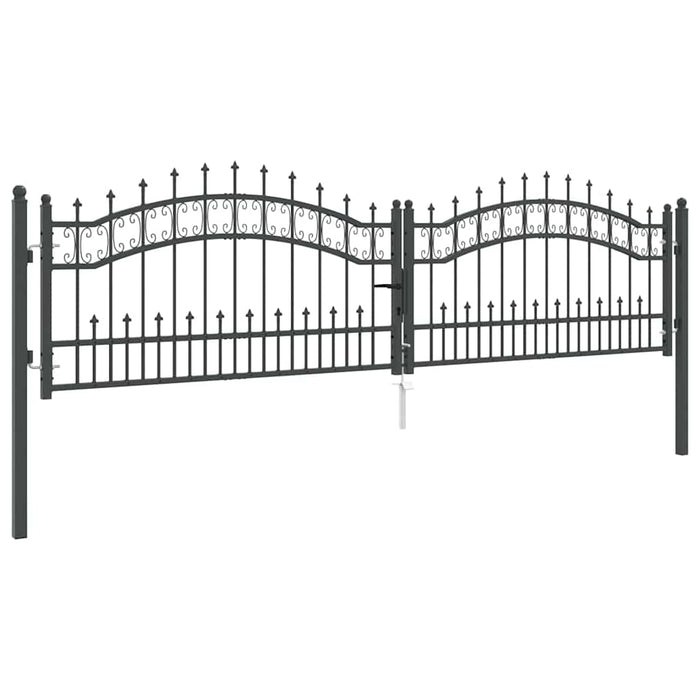 Poartă din Gard cu Vârf de Lancă Gri 305 x 75 cm Oțel - WALTI WALTI