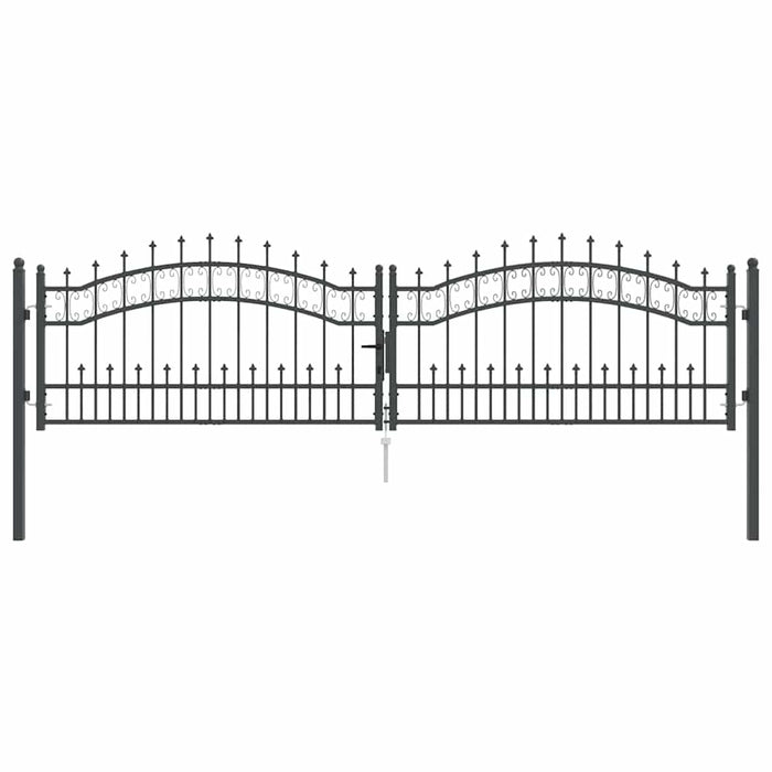 Poartă din Gard cu Vârf de Lancă Gri 305 x 75 cm Oțel - WALTI WALTI